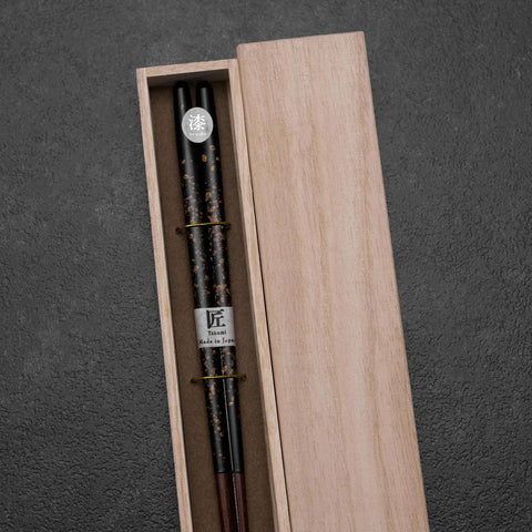 Urushi Gasumi Lacquered Wooden Chopsticks 230mm Black with Paulownia Wooden Box
