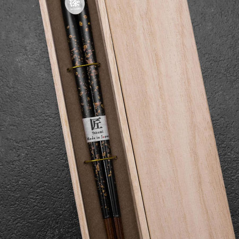 Urushi Gasumi Lacquered Wooden Chopsticks 230mm Black with Paulownia Wooden Box