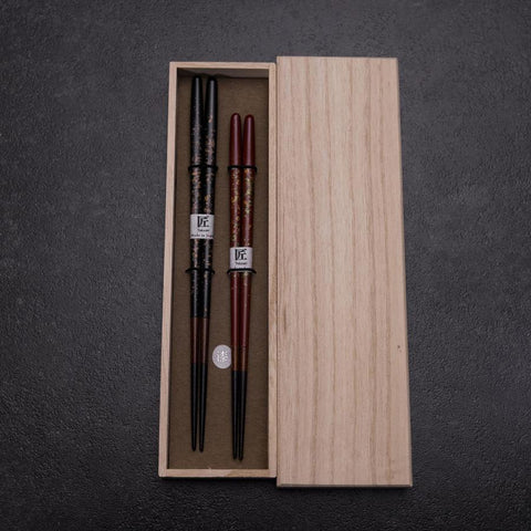Urushi Gasumi Lacquered Wooden Chopsticks Set 210mm Red and 230mm Black with Paulownia Wooden Box