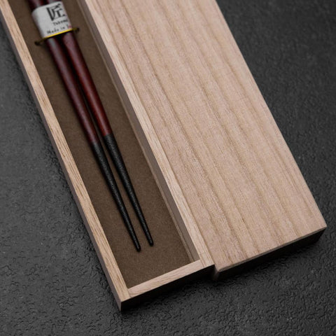Urushi Hori Benkei Lacquered Wooden Chopsticks 210mm Red with Paulownia Wooden Box