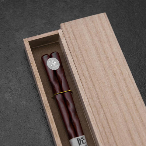 Urushi Hori Benkei Lacquered Wooden Chopsticks 210mm Red with Paulownia Wooden Box