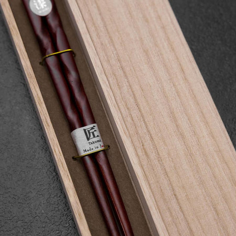 Urushi Hori Benkei Lacquered Wooden Chopsticks 210mm Red with Paulownia Wooden Box