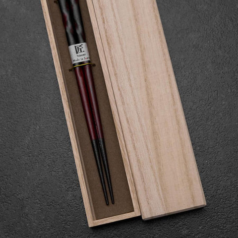 Urushi Hori Benkei Lacquered Wooden Chopsticks 230mm Black with Paulownia Wooden Box