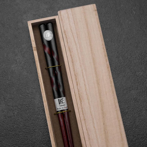 Urushi Hori Benkei Lacquered Wooden Chopsticks 230mm Black with Paulownia Wooden Box
