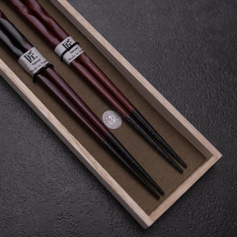 Urushi Hori Benkei Lacquered Wooden Chopsticks Set 210mm Red and 230mm Black with Paulownia Wooden Box