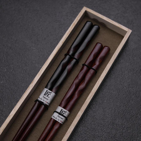 Urushi Hori Benkei Lacquered Wooden Chopsticks Set 210mm Red and 230mm Black with Paulownia Wooden Box