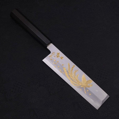 Usuba(Kanto) White Steel #2 Kasumi Chokin Phoenix-Sakura Buffalo Ebony Handle 180mm