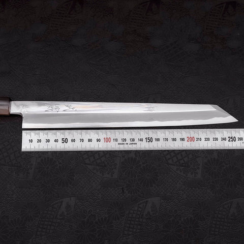 Yanagi Kiritsuke Blue Steel #1 Kasumi Buffalo Ebony Handle 270mm With Sheath (10.6”)