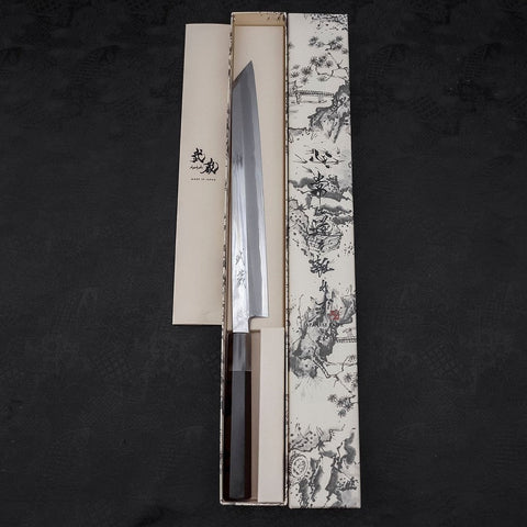 Yanagi Kiritsuke Blue Steel #1 Kasumi Buffalo Ebony Handle 270mm With Sheath (10.6”)