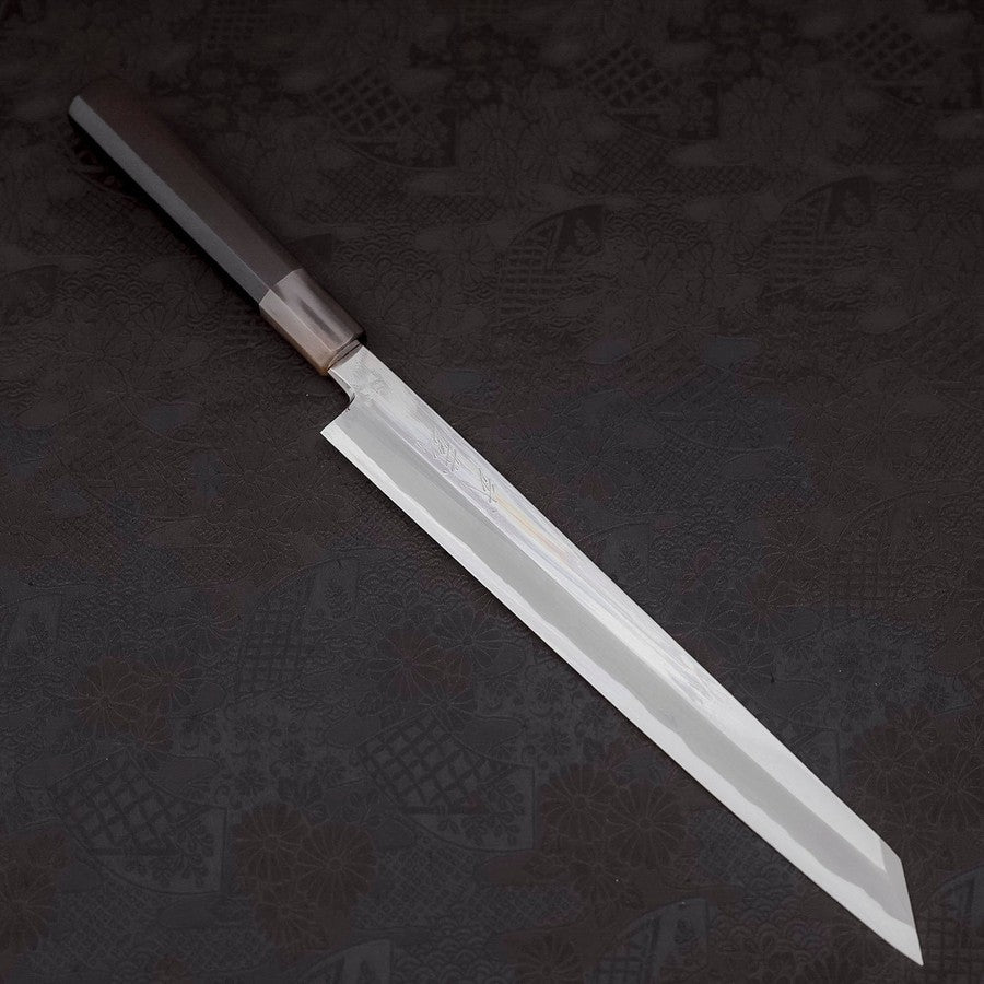 Yanagi Kiritsuke Blue Steel #1 Kasumi Buffalo Ebony Handle 270mm With Sheath (10.6”)