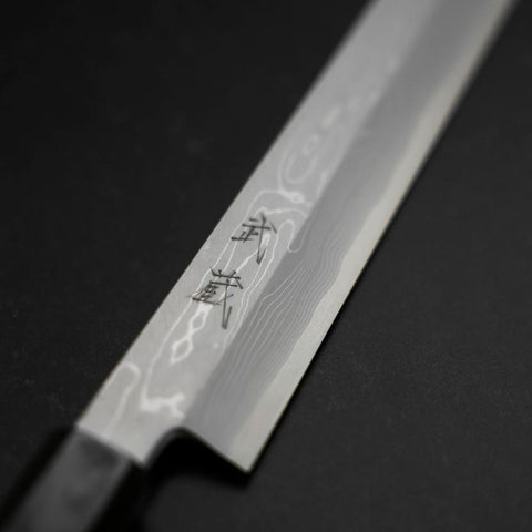 Yanagi Kiritsuke Blue Steel #1 Suminagashi Buffalo Ebony Handle With Sheath 300mm