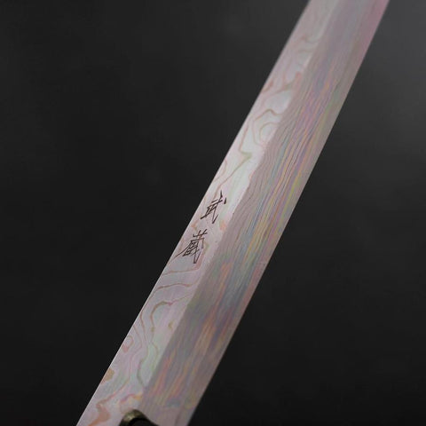 Yanagi Kiritsuke Silver Steel #3 Damascus Mirror Buffalo Teak Handle 300mm