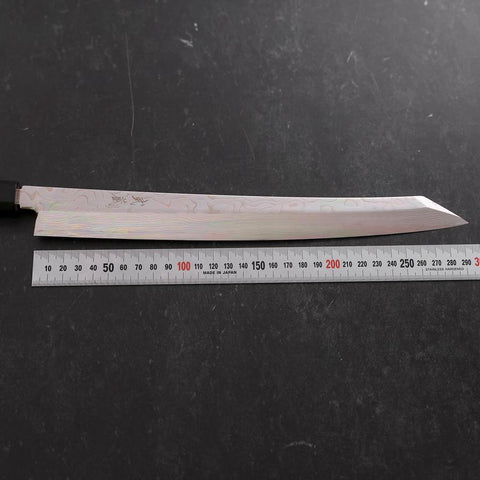 Yanagi Kiritsuke Silver Steel #3 Damascus Mirror Buffalo Teak Handle 300mm
