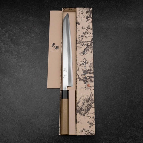 Yanagi Kiritsuke Silver Steel #3 Kasumi Buffalo Magnolia Handle 300mm
