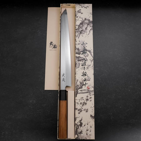 Yanagi Kiritsuke Silver Steel #3 Kasumi Buffalo Teak Handle 300mm