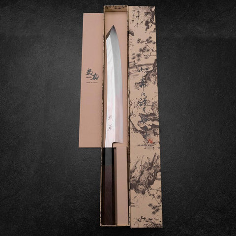 Yanagi Kiritsuke Silver Steel #3 Suminagashi Buffalo Walnut Handle 270mm