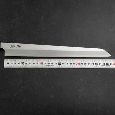 Yanagi Kiritsuke White Steel #2 Kasumi Buffalo Teak Handle 300mm