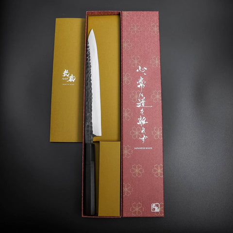 Yanagiba Blue Steel #2 Kurouchi Tsuchime Buffalo Ebony Handle 230mm