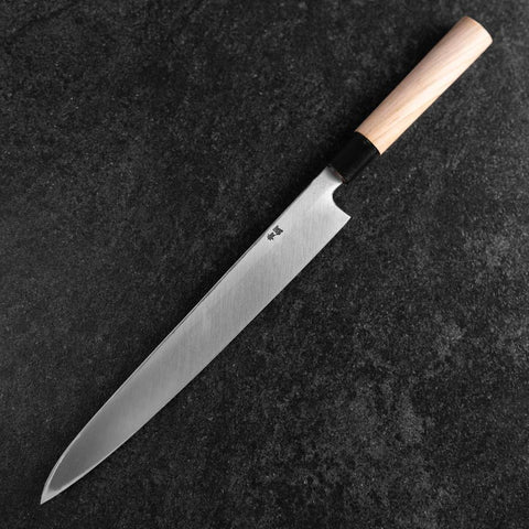 Yanagiba Blue Steel #2 Kurouchi Tsuchime Mango de Magnolia 270mm