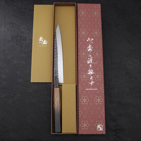 Yanagiba Blue Steel #2 Kurouchi Tsuchime Yaki Urushi Handle 200mm