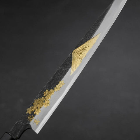 Yanagiba Blue Steel #2 Kurouchi Chokin Sakura-Fuji Buffalo Ebony Handle 210mm