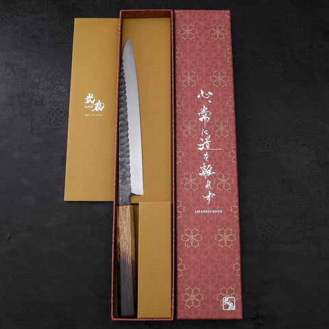 Yanagiba Blue Steel #2 Kurouchi Tsuchime Yaki Urushi Handle 240mm