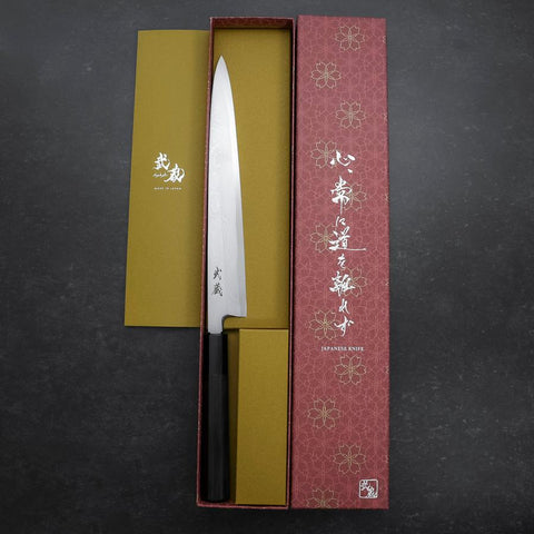 Yanagiba Blue Steel #2 Suminagashi Buffalo Ebony Handle 240mm