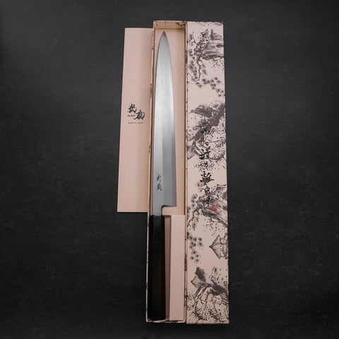 Yanagiba Blue Steel #2 Suminagashi Buffalo Ebony Handle 300mm
