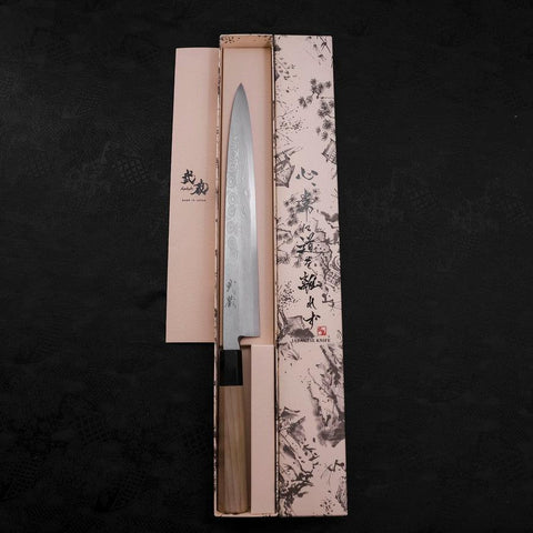 Yanagiba Blue Steel #2 Suminagashi Buffalo Magnolia Handle 260mm