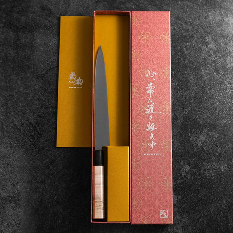 Yanagiba Izquierda Silver Steel #3 Kasumi Mango de Búfalo Magnolia  210mm