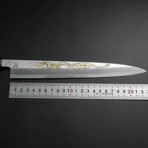 Yanagiba White Steel #2 Kasumi Chokin Dragon Buffalo Ebony Handle 240mm