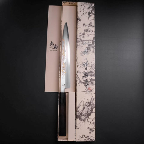 Yanagiba White Steel #2 Kasumi Chokin Dragon Buffalo Ebony Handle 240mm