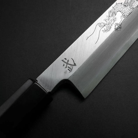 Yanagiba White Steel #2 Kasumi Silver Dragon Buffalo Ebony Handle 240mm