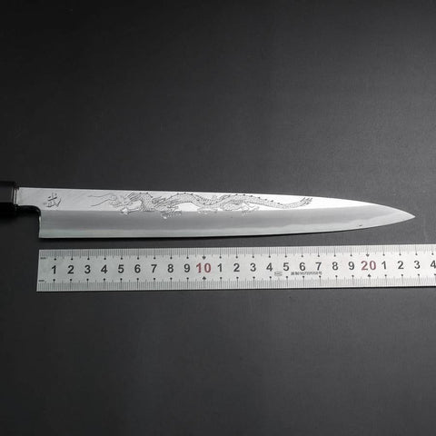 Yanagiba White Steel #2 Kasumi Silver Dragon Buffalo Ebony Handle 240mm