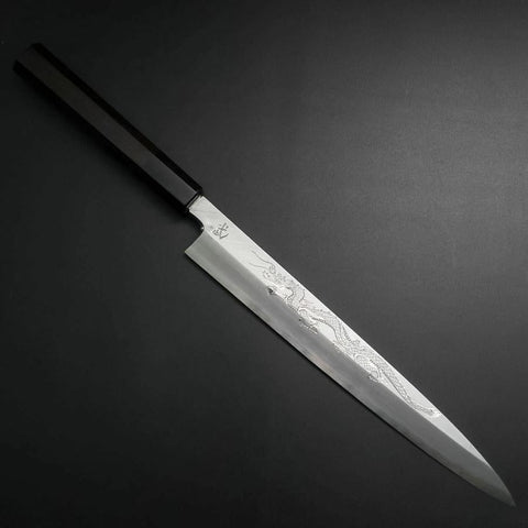 Yanagiba White Steel #2 Kasumi Silver Dragon Buffalo Ebony Handle 240mm