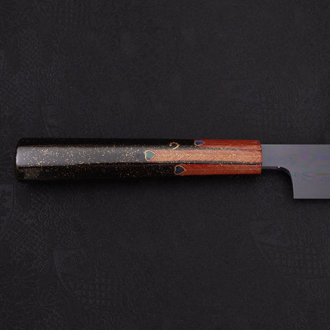 Yanagiba White Steel #2 Black Mirror Moon-Fuji Water Honyaki Urushi Handle With Urushi Sheath 330mm