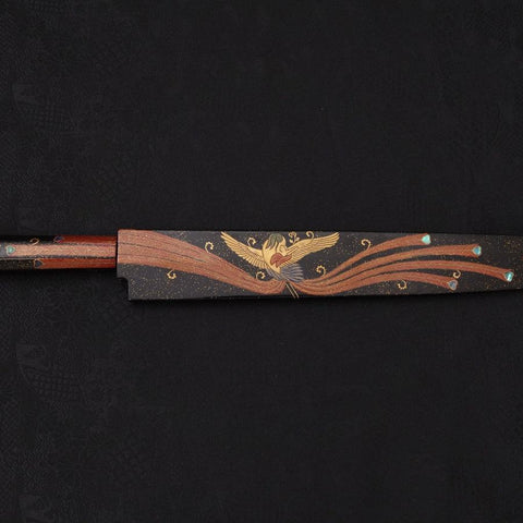 Yanagiba White Steel #2 Black Mirror Moon-Fuji Water Honyaki Urushi Handle With Urushi Sheath 330mm