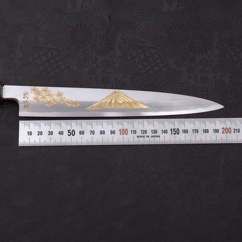 Yanagiba White Steel #2 Kasumi Chokin Sakura-Fuji Buffalo Ebony Handle 210mm