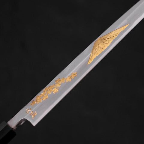 Yanagiba White Steel #2 Kasumi Chokin Sakura-Fuji Buffalo Ebony Handle 240mm