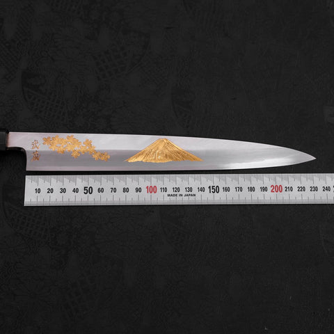 Yanagiba White Steel #2 Kasumi Chokin Sakura-Fuji Buffalo Ebony Handle 240mm