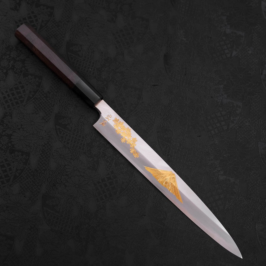 Yanagiba White steel #2 Kasumi Chokin Sakura-Fuji Buffalo Ebony Handle 240mm-[Musashi]-[Japanese-Kitchen-Knives]