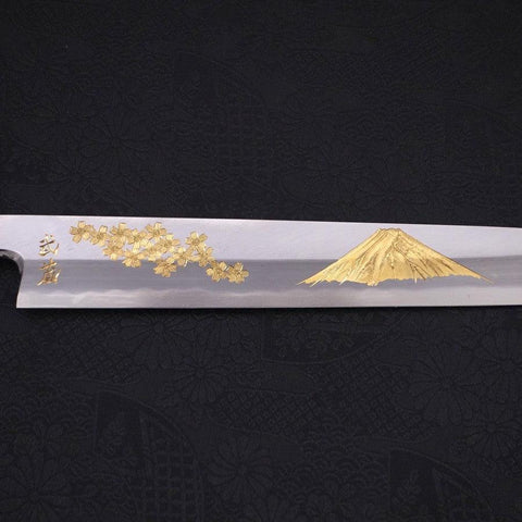 Yanagiba White Steel #2 Kasumi Chokin Sakura-Fuji Buffalo Ebony Handle 270mm