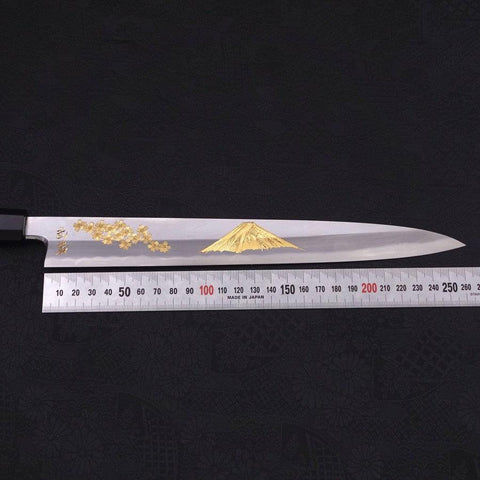 Yanagiba White Steel #2 Kasumi Chokin Sakura-Fuji Buffalo Ebony Handle 270mm